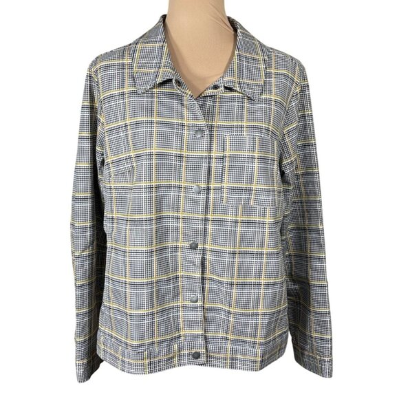 Christopher & Banks Plaid Jacket Size L Large Stretch Lightweight Black White Go - Picture 1 of 8